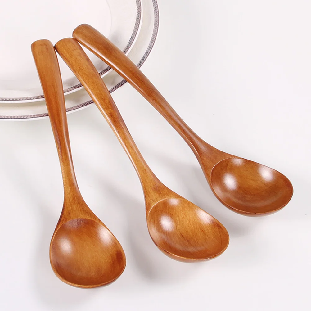 

3pcs Vintage Wooden Spoon Soup Ladle Mini Milk Powder Spoon Short Handle Sugar Spoon Cooking Scoop Kitchen Tableware