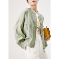 high quality women jacket casual solid thin summer outerwear coats o neck zipper wide waisted mujer chaqueta