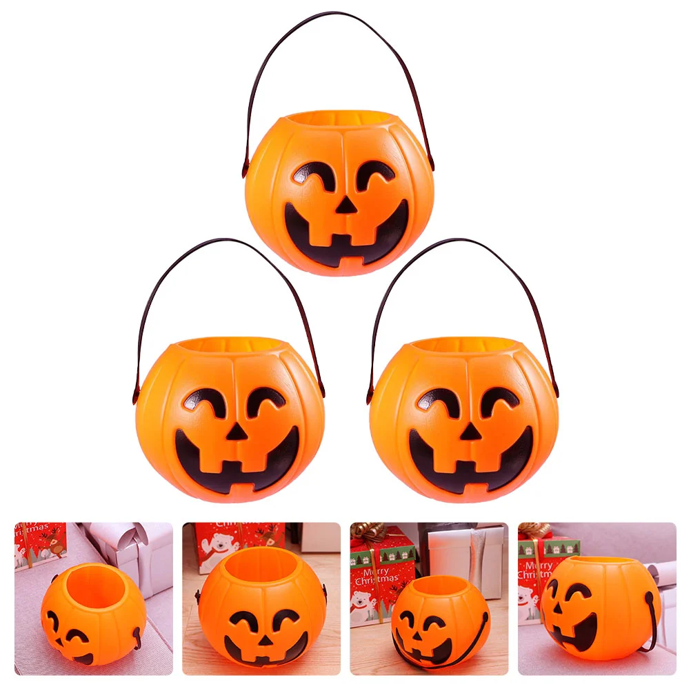 

3 Pcs Pumpkin Bucket Evil Candy Holders Portable Snack Containers Bracket Plastic Pail Child Halloween Decoration