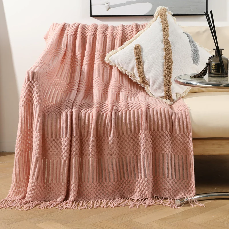 

Boho Nodic Baby Bedspread Swaddler Blanket Chair Plaid Quilt Bedding Cover