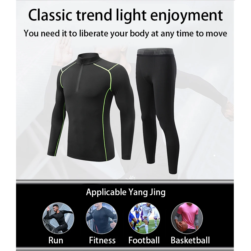 

Men Sportswear Jogging Running Exercise Sports Suit Breathable Warm Playsuit Velvet Zipper Tracksuit Sweat-absorption Black M