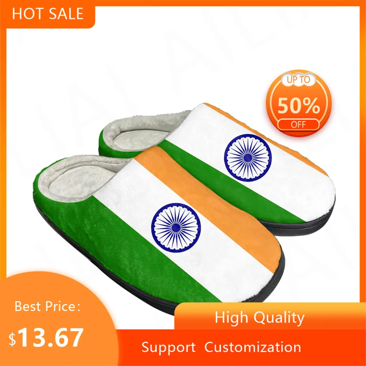 

Indian Flag Home Cotton Custom Slippers Mens Womens Sandals India Plush Bedroom Casual Keep Warm Shoes Thermal Slipper