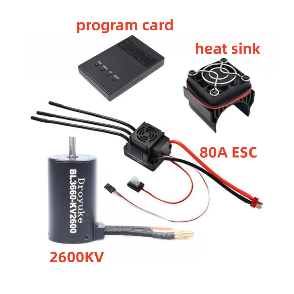 1 комбинированный водонепроницаемый бесщеточный двигатель BL3660 2600KV 3300KV 3800KV и 80A бесщеточный ESC, программная карта и радиатор для радиоуправляемого автомобиля 1/8