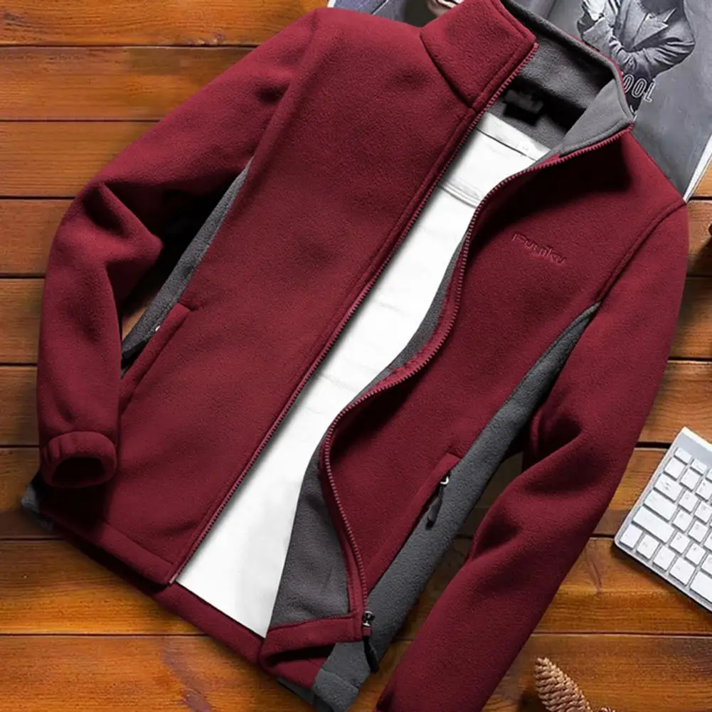 

Stylish Winter Coat Zipper Placket 3D Cutting Jacket Coat Male Loose Double Sided Plush Overcoat