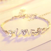 925 stamp silver color bracelet heart love round cubic zirconia double layer chain linked for women charm bangle jewelry gift