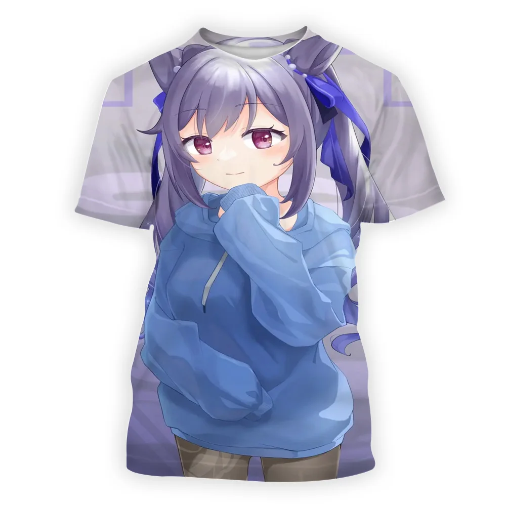 

Летняя футболка с 3D-принтом Genshin Impact Keqing Harajuku, модная повседневная футболка с круглым вырезом, уличная футболка унисекс, топы с коротким рукавом, футболки