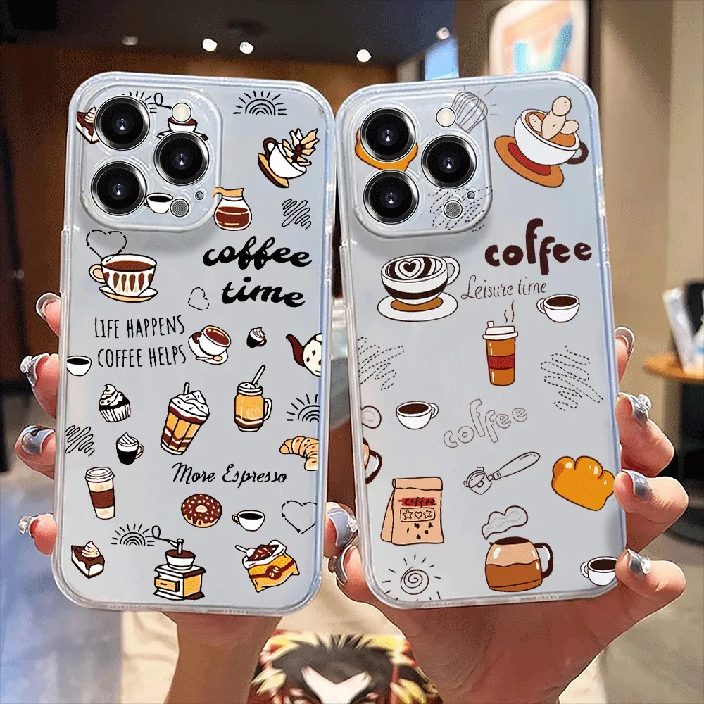 Multicolor Casual Coffee Soft Clear Phone Case For OPPO A3X Pro 5G A3 A17X A17 A16 A15 A80 A60 A79 A59 A18 A38 A58 A78 A98 Cover
