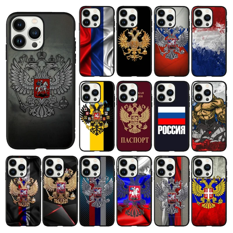 

Russia Russian Flags Emblem Phone Case for iPhone 14 13 12 11 Pro MAX X XS Max XR Mini SE 7 8 Plus Black Funda Coque Case