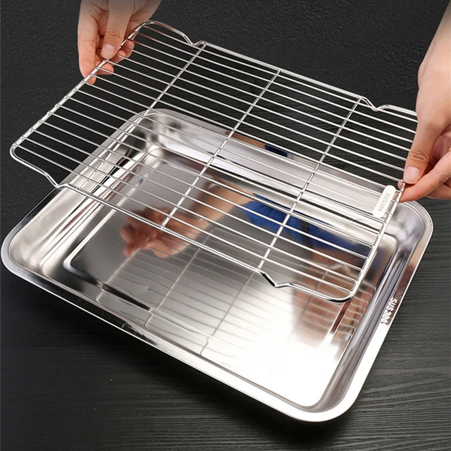 Rectangular Storage Plates Oven Baking Tray Oil Filter Pan Stainless Steel Bakeware Grid Wire Cooling Rack Kitchen Utensils 2