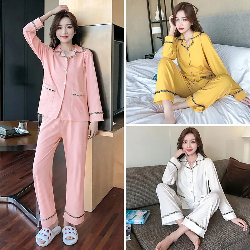 

Cardigan Pajamas Women's 2022 New Spring Long Sleeve Lace Lapel Cardigan Small Fragrance Home Suit Lady Sleepwear Nightwear