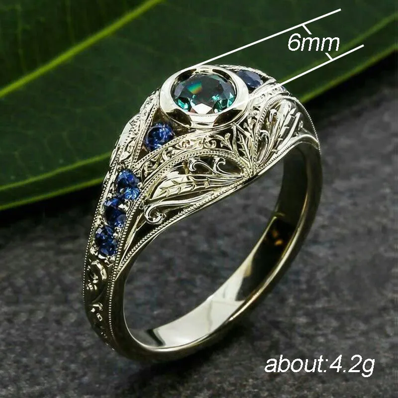

Exquisite Fashion Silver Engagement Rings Women Elegant Blue Zircon Crystal Rings Anniversary Bridal Wedding Jewelry