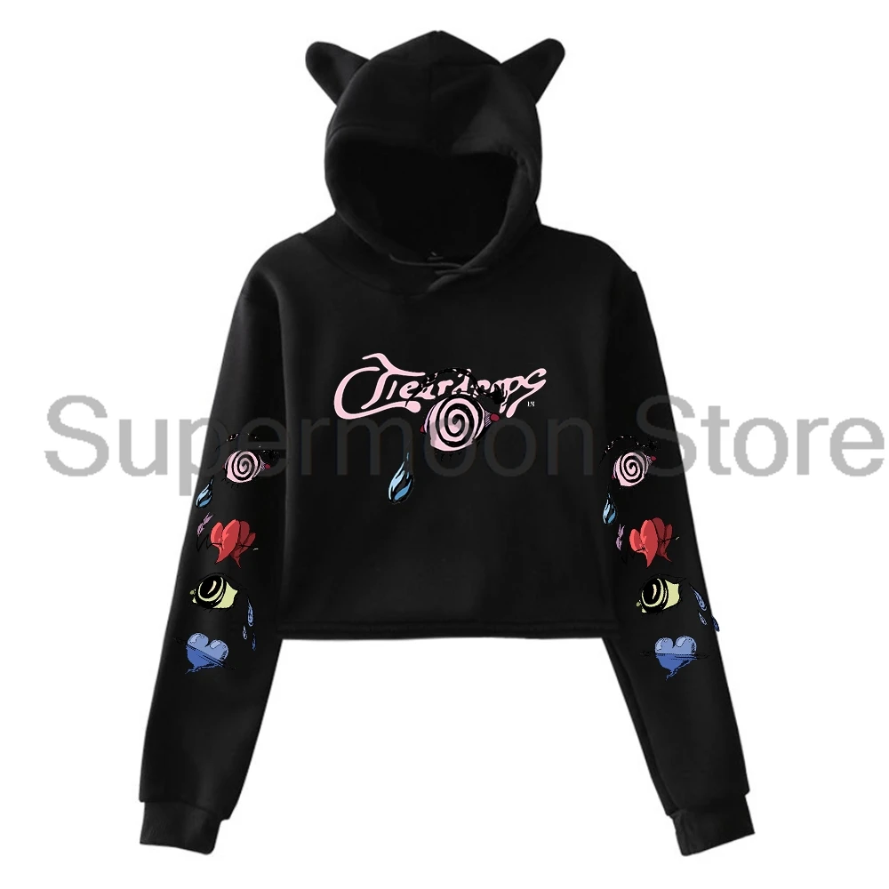 Liam Payne Teardrops Streetwear Tribute Singer Rest in Peace Cat Ears Hoodie Long Sleeve Crop Top Women's Clothes