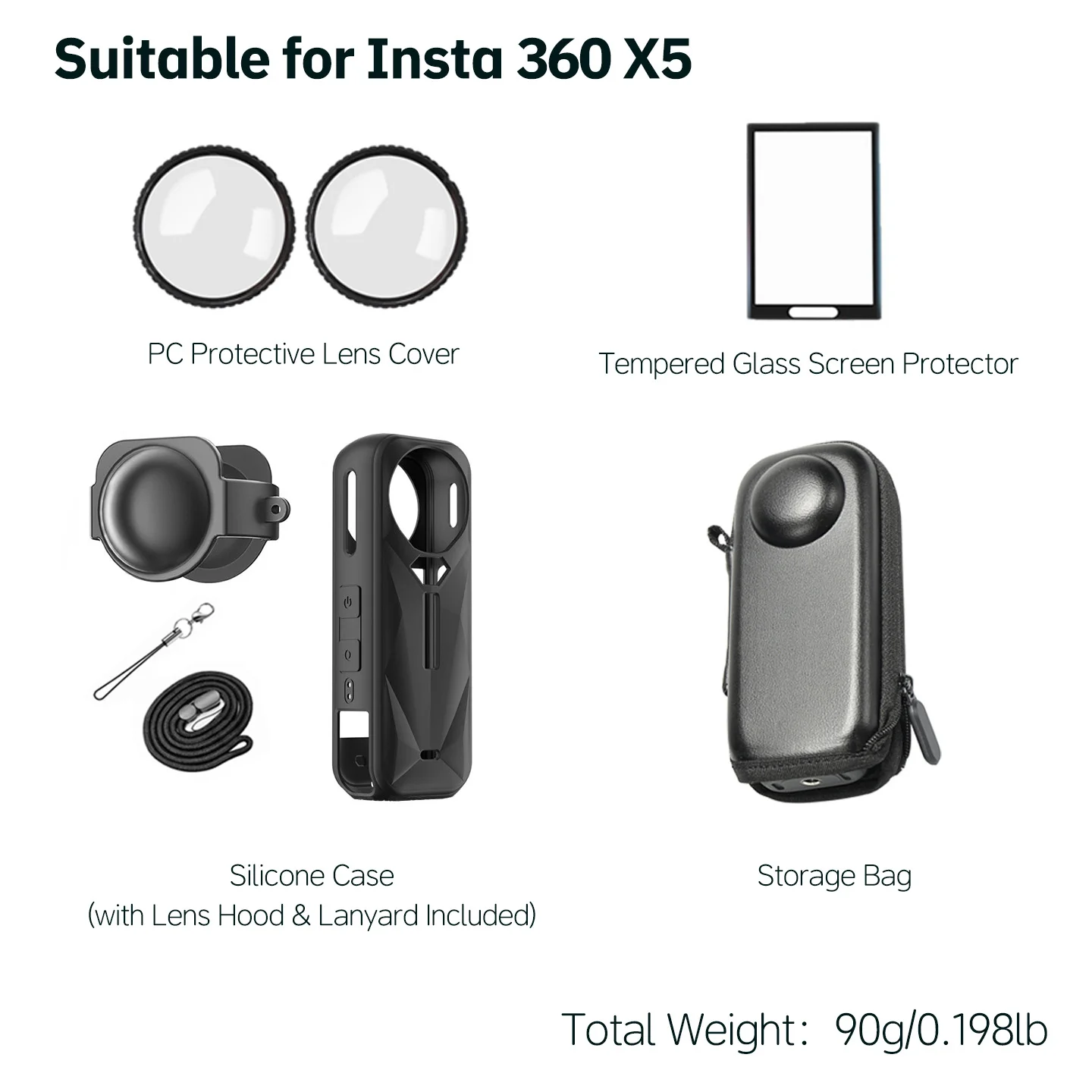 Комплект защитных аксессуаров для камеры Insta360 X5: защита объективасиликоновый чехолзащитные пленки для экраначехол для камеры 360 X5 (art.: 3920d9bcf5bfc) - 3920d9bcf5bfc