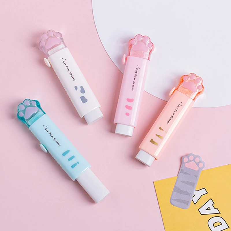 

1pcs Mini Cat Push Type Rubber Erasers for Pencil Cute Paw Eraser Cleaning Stationery School Student Girl Kids Gift