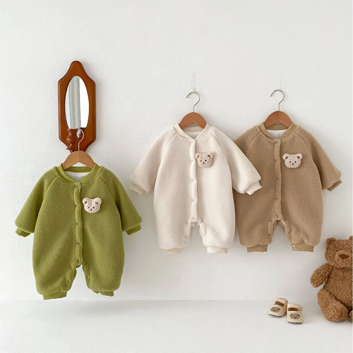 

Зимняя одежда для новорожденных мальчиков и девочек, детский теплый комбинезон с медведем, плотный комбинезон с длинным рукавом, флисовый плюшевый наряд, Новинка