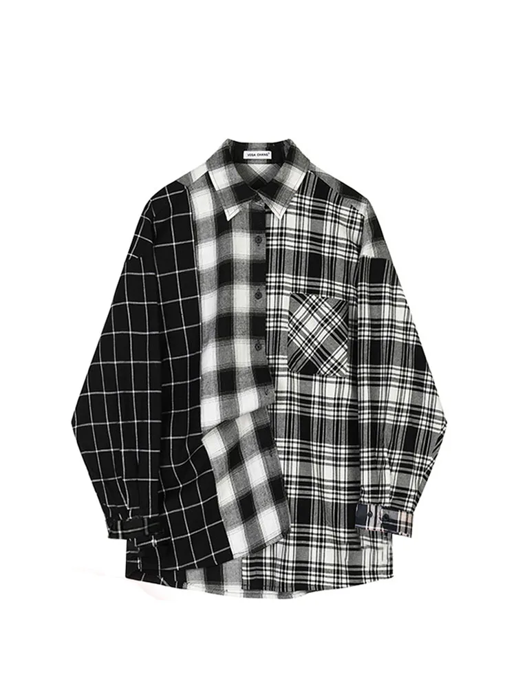 

Oversized Plaid Patchwork Blouses Vintage Streetwear Boyfriend Shirt For Ladies Ulzzang Harajuku Long Sleeve 2022 Blusas Tops