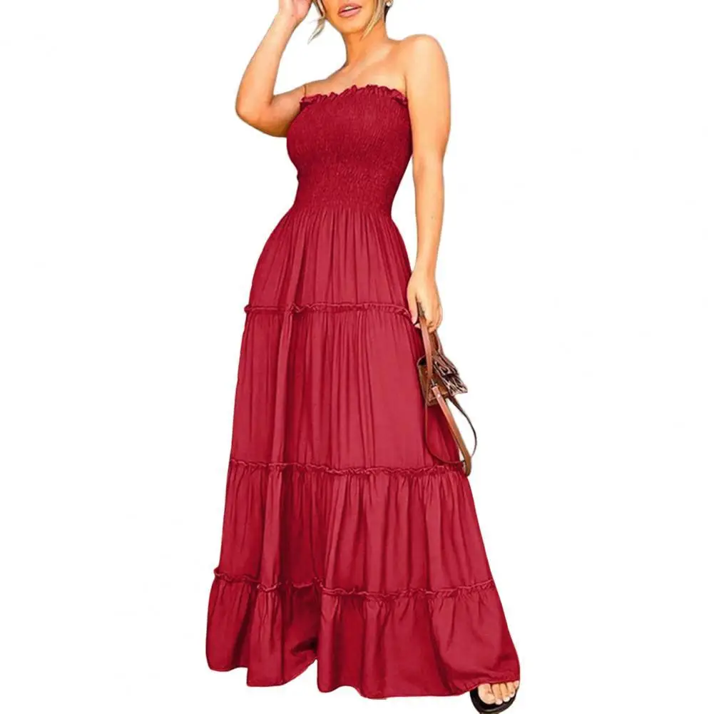 

Модное женское платье, элегантное платье макси с коротким рукавом, платье с широким подолом и рюшами