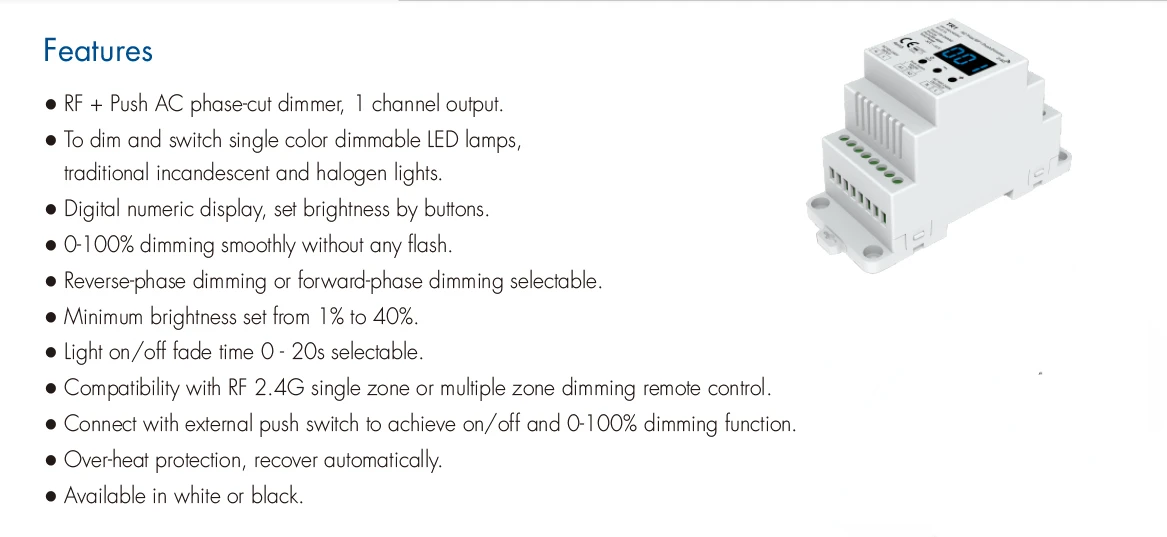 Skydance TR1 AC LED Triiac RF + Push Dimmer Высокое напряжение 100-240 В переменного тока Выход 1CH для
