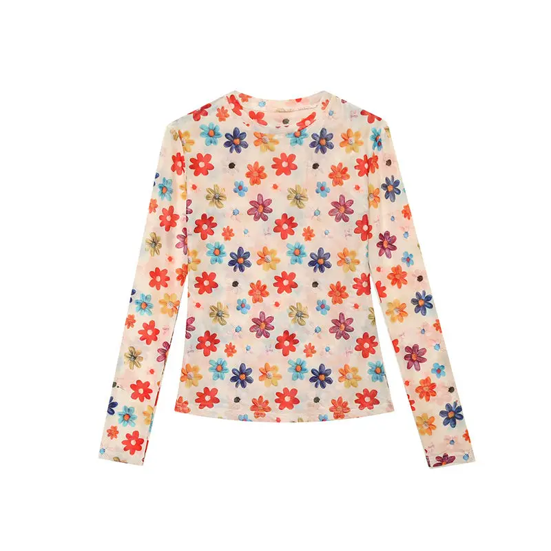 Женская Двухслойная футболка с цветочным принтом Элегантная круглым вырезом и