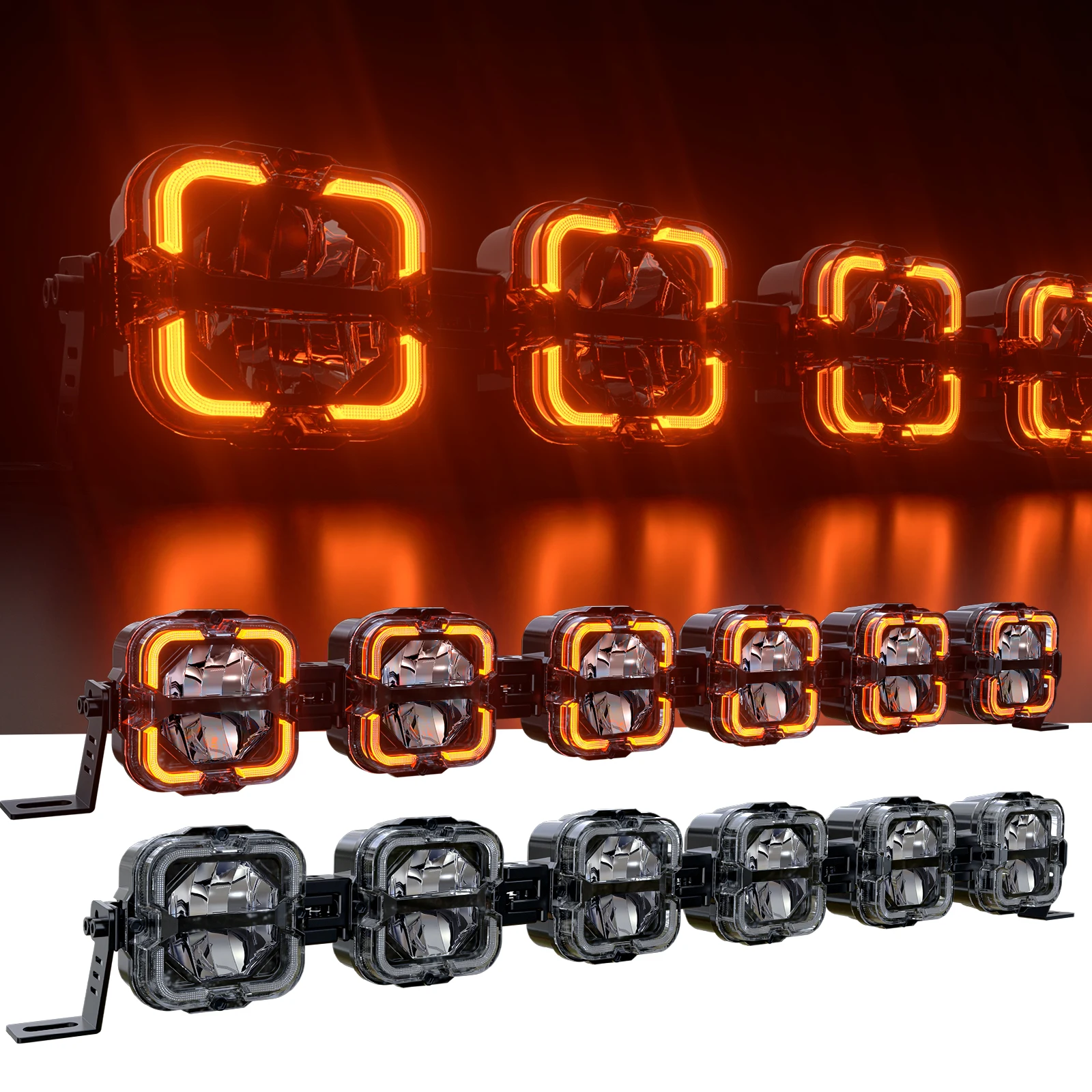 Фото Светодиодная балка LOYO Light Bar DRL для бездорожья, противотуманные фары, модульные светодиодные балки с янтарным стробоскопом, для внедорожников 4x4 с RGB DRL №1