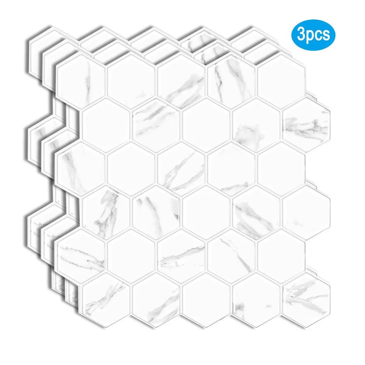 

Wostick 3D Wall Tile Peel and Stick (Hexagon - White Ceramic PET 3 PCS/Pack) for Wall Covering Artificial Stone Wallpaper