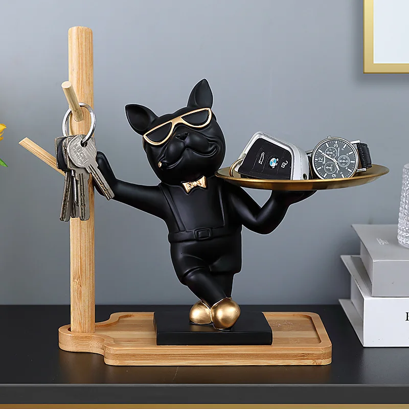 

French Bulldog Sculpture Decoration Dog Figurine Decor Resin Dog Statue Living Room Ornaments Home Cabinet Entrance Key Holder