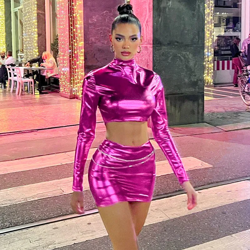 

Sexy Two Piece Set Women Spring O-neck Long Sleeve Crop Top Mini Skirt Sets Y2k Clothes Casual Club Outfits Streetwear Wholesale