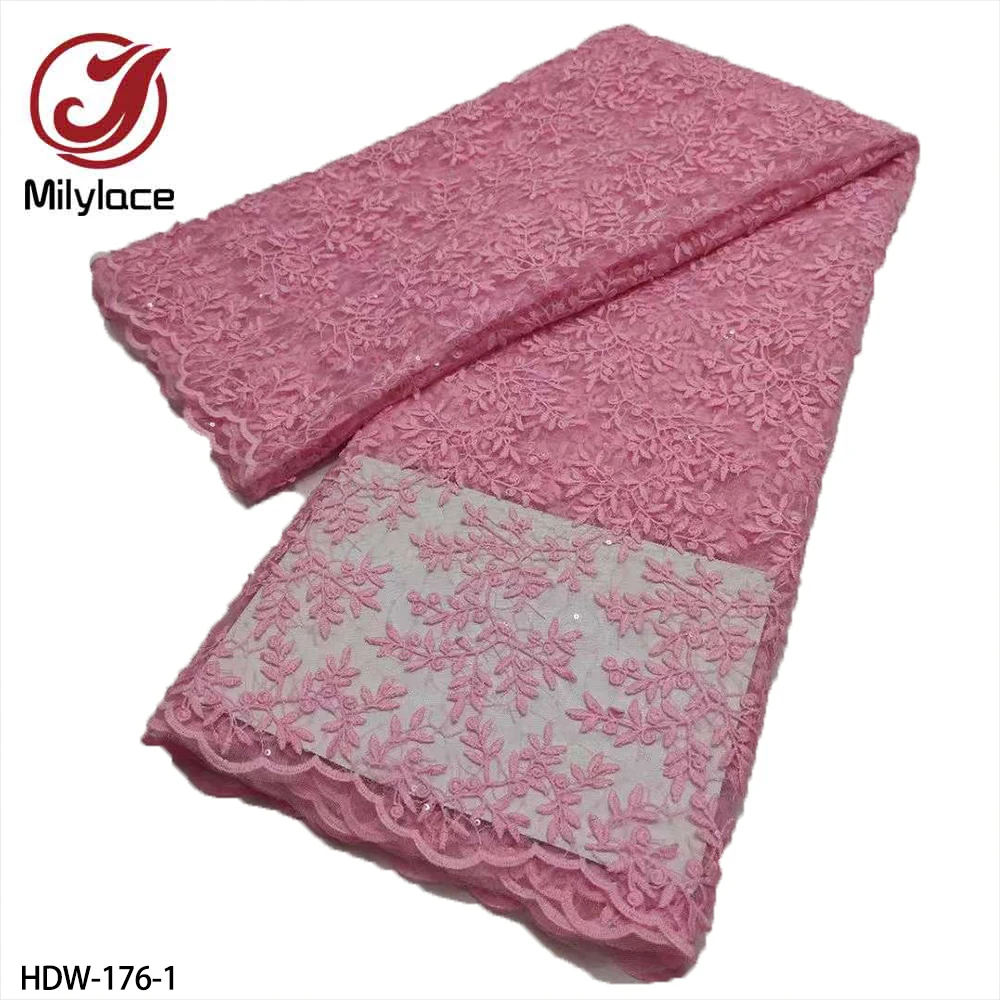 

High Quality Sequins Lace Fabric Embroidered Nigeria Net Lace African French Tulle Lace Fabric for Wedding Party HDW-176