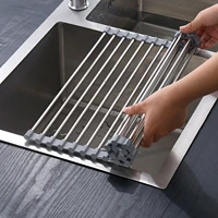 stainless steel silicone folding drain rack sink drain rack dish fruit and vegetable roller blind drain rack kitchen supplies