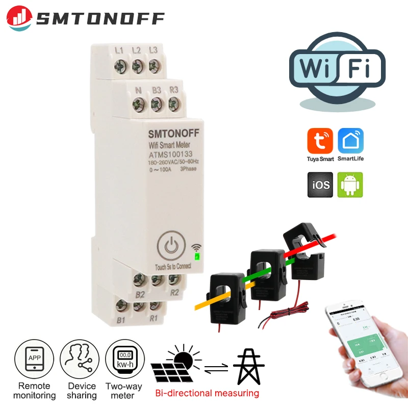 

SMTONOFF WIFI 100A трёхфазный интеллектуальный монитор энергии