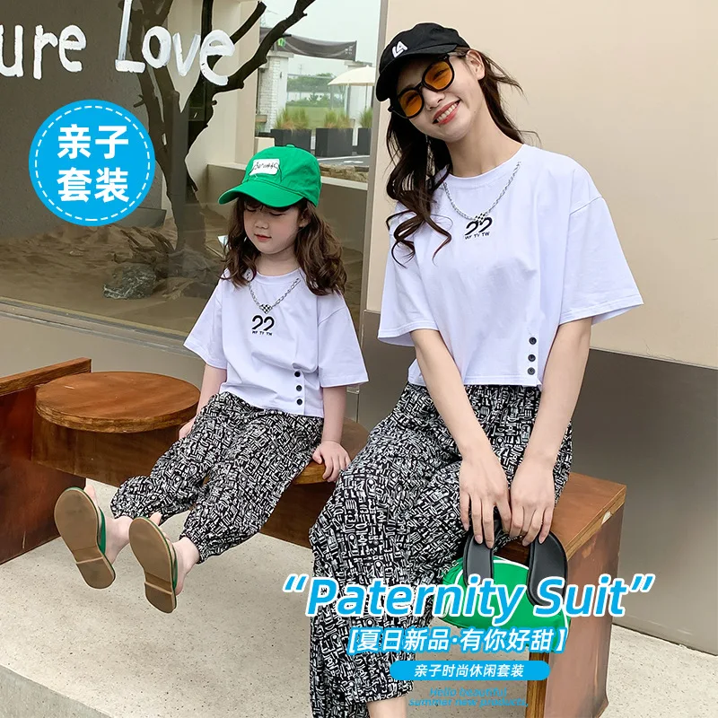 

2022 Parent-child Dress Mother and Daughter Korean Style New Summer Dress Girls Short-sleeved Shorts Two-piece Set
