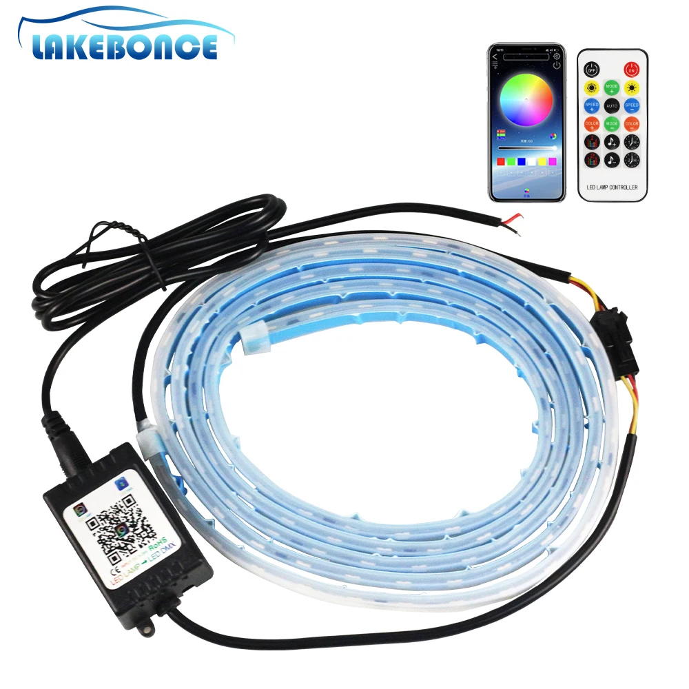 

180cm RGB LED Car Hood Daytime Running Ambient Light Strip Flexible Auto Decorative Atmosphere Lamp with Remote App Control DRL