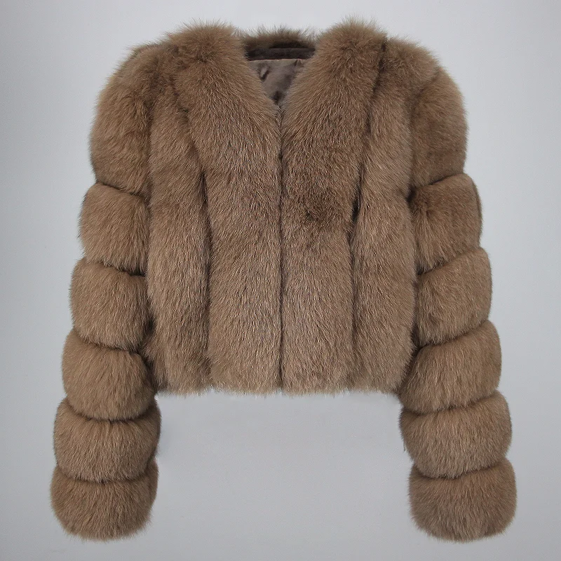 Женская короткая куртка на натуральном меху, с длинным рукавом
