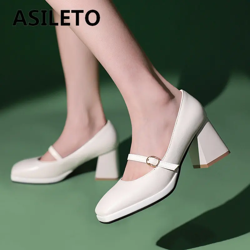 

ASILETO женские туфли-лодочки с квадратным носком на массивном каблуке 7 см платформа 1,5 см Пряжка ремень смешанные элегантные женские туфли ра...