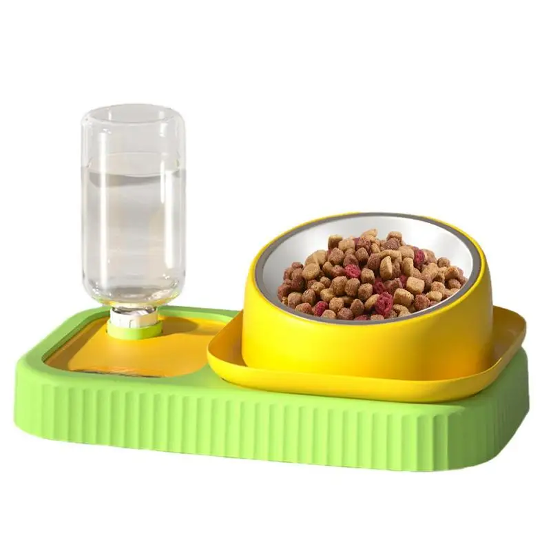 

Cat Food Bowls Elevated Tilted Double Dog Cat Bowls Pet Water And Food Bowl With Water Bottle Detachable Stainless Steel Bowl