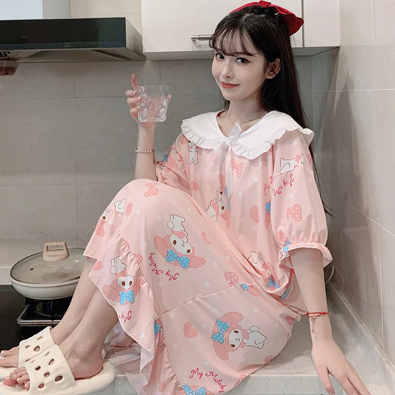 

Пижама в стиле Kuromi Mymelody, летнее короткое платье средней длины
