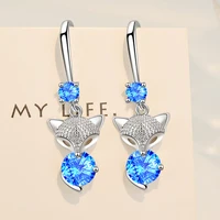 wholesale s925 sterling silver trendy women fashion jewelry high quality blue pink crystal zircon tassel hook drop earrings
