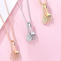 minar creative rhinestone fork spoon pendant necklaces for women ladies clavicle chains unique stainless steel jewelry gifts