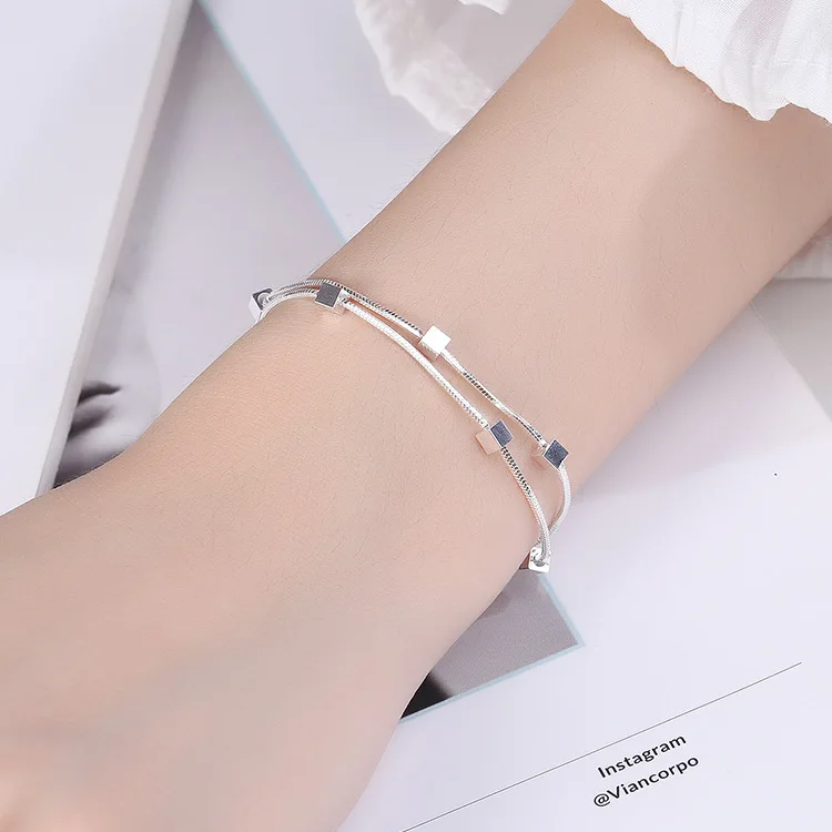 

925 Sterling Silver classic square chain bracelets for women fashion lady cute jewelry wedding accessories party Christmas gifts