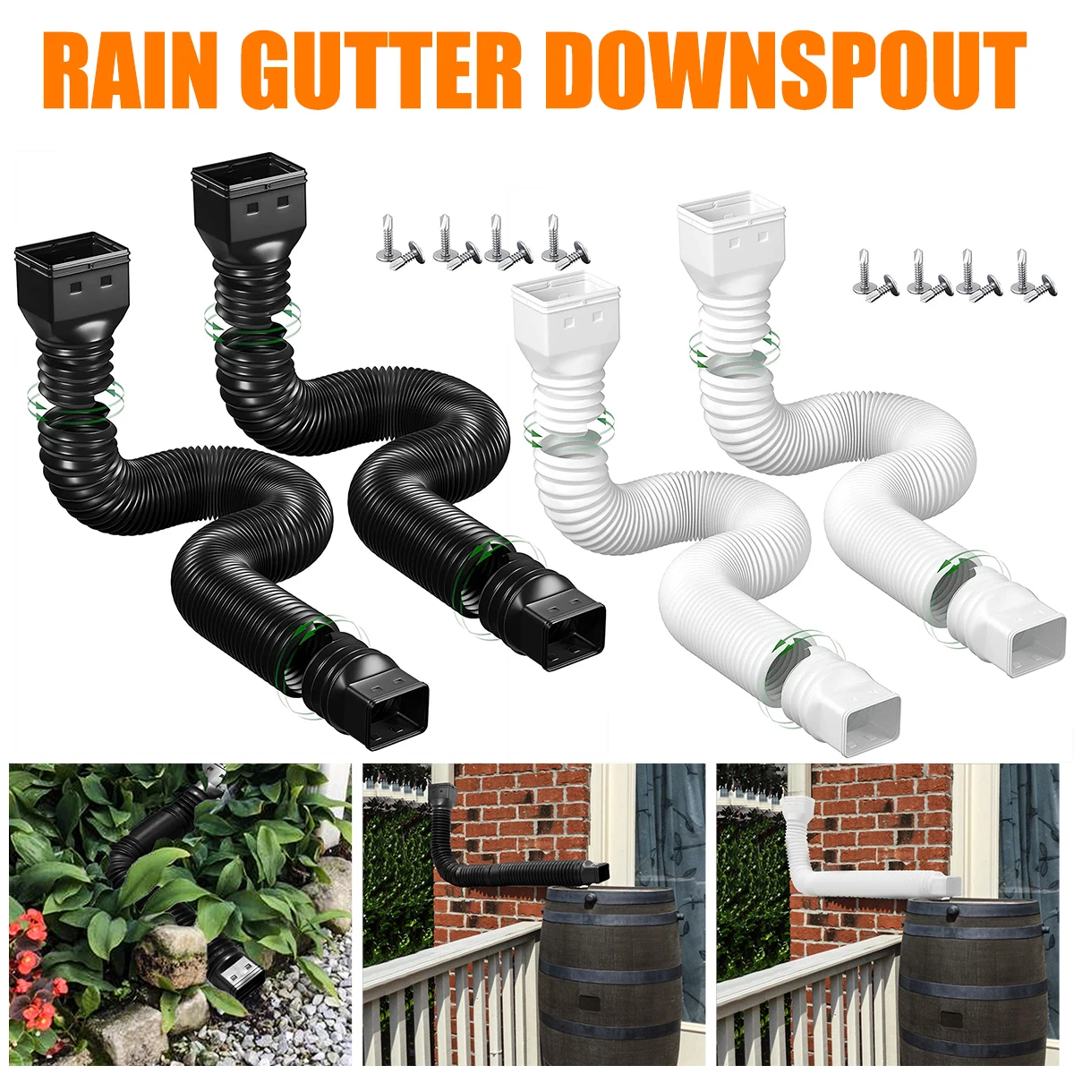 

2Pcs Gutter Downspout Extension 21-60 Inch Flexible Drain Downspout Extender Weather Resistant Reusable Rainwater Gutter