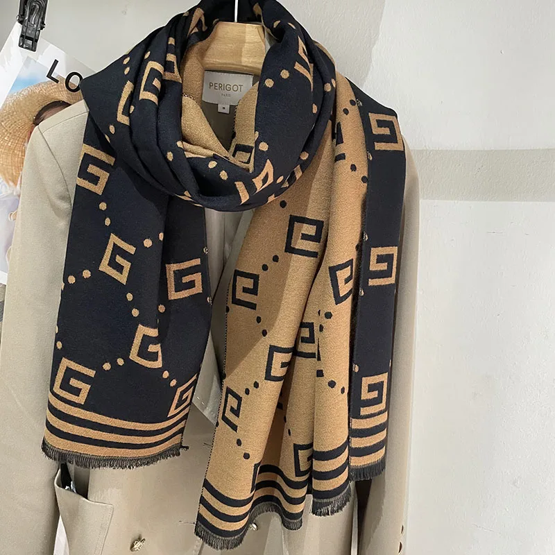 

Зимний Роскошный дизайнерский женский шарф, кашемировый шарф, мягкий двухсторонний шарф с буквенным принтом, теплый шарф, шаль в подарок