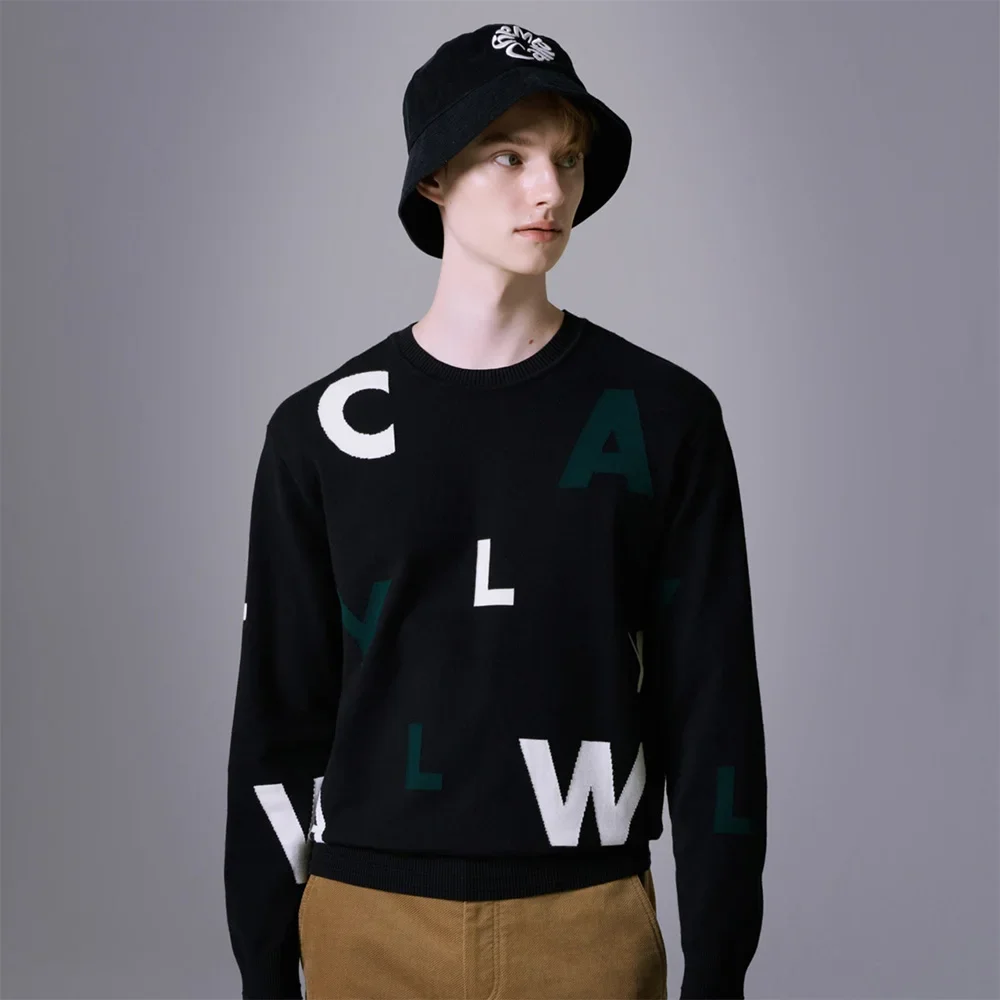 

"High-end Trendy Men's Knitted Sweaters for Autumn! Letter Design, Unique Style, New Golf Warm Pullover, Classic Brand!"