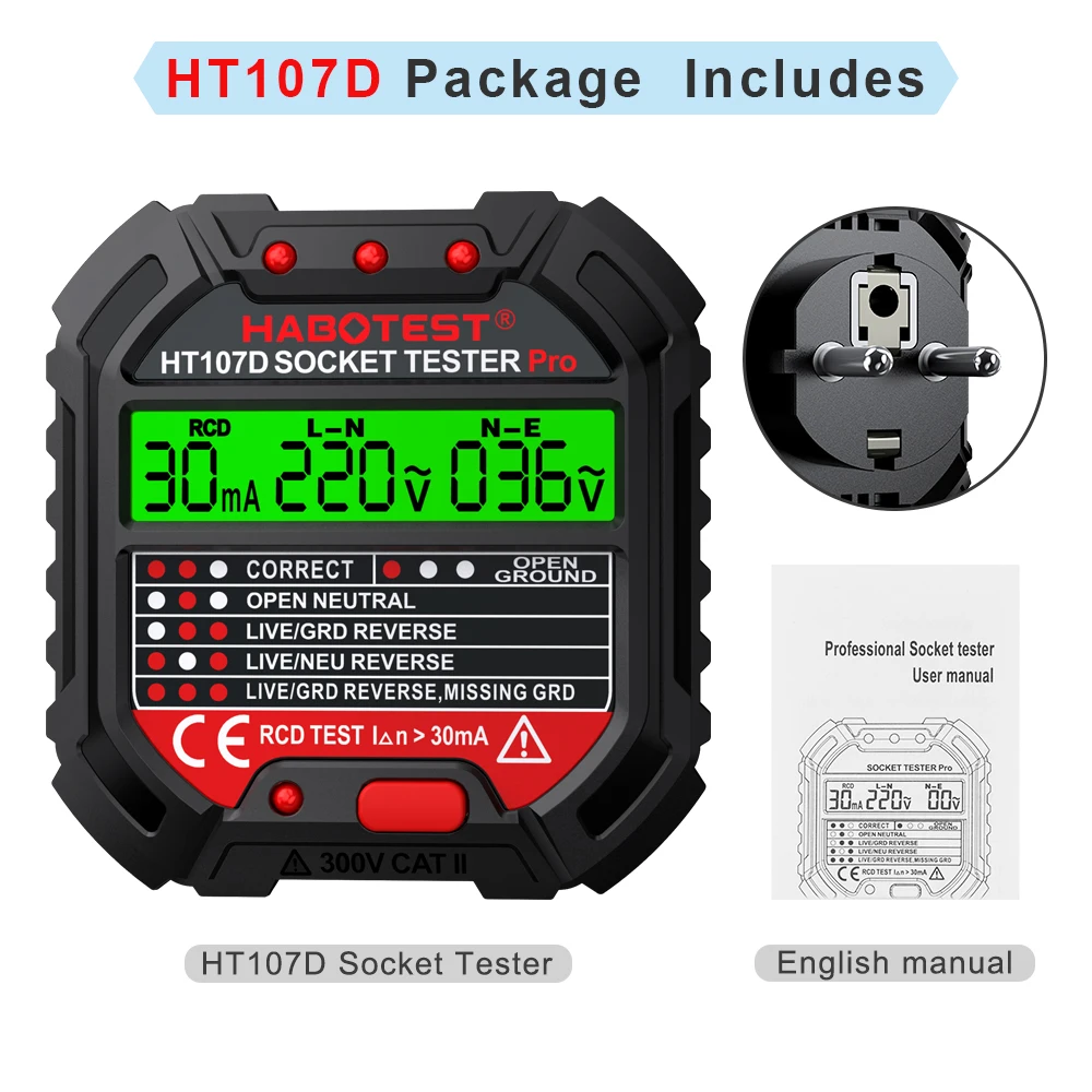 

Цифровой тестер розеток TELEHILL HT106D HT107D