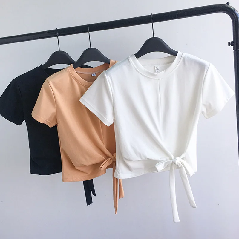 

Women Solid color short-sleeved T-shirt Crop top