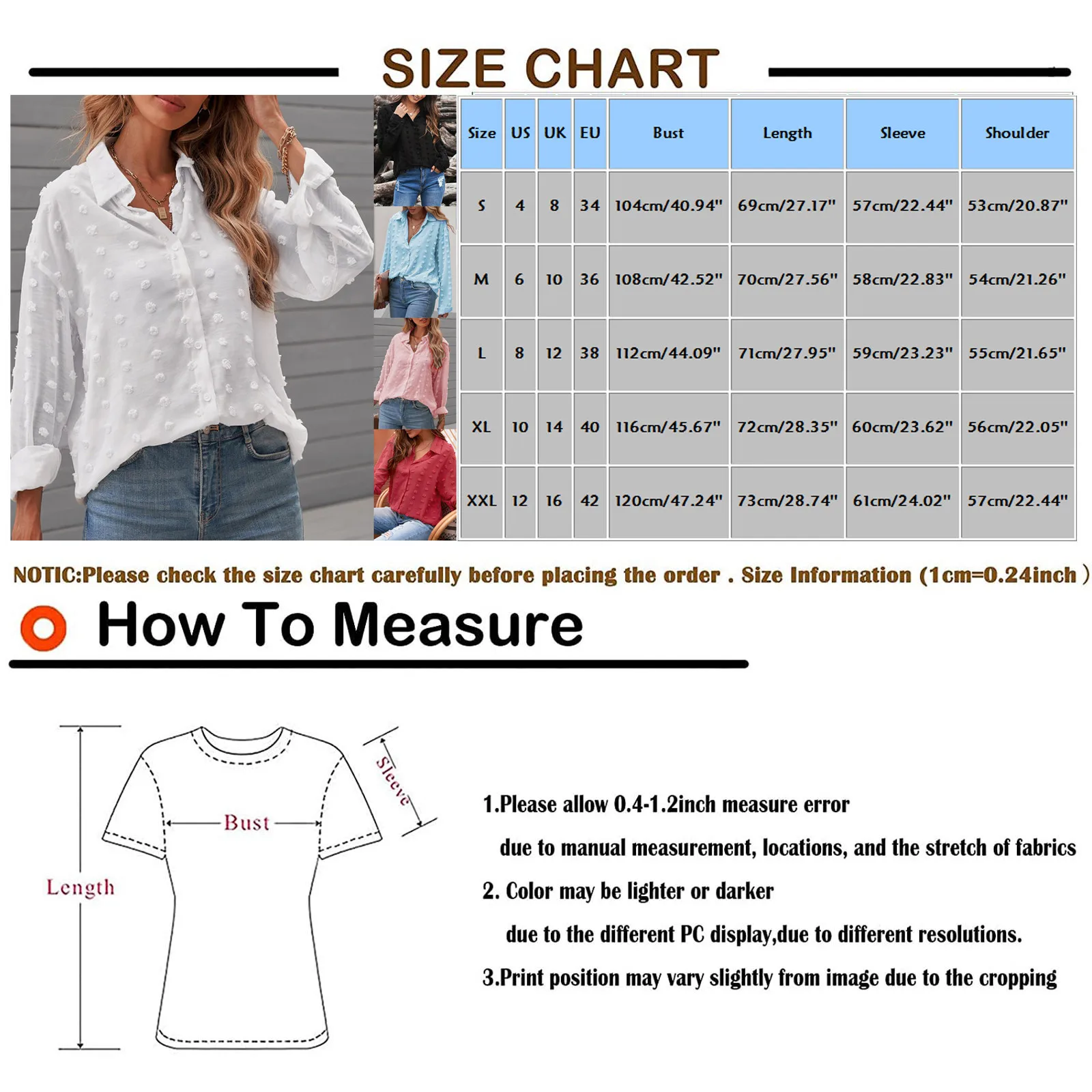 Однотонная женская рубашка белая тонкая с длинным рукавом и отложным воротником