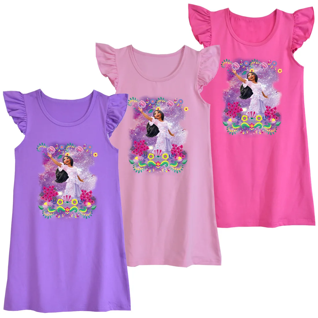 

New Disney Encanto Milk Silk Fabric Children's Homewear Nightdress 2022 European and American Girls Flying Sleeve Dress