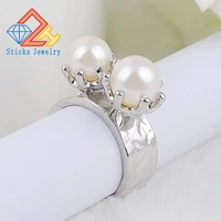 new listing lovely pearl jewelry ring glory asymmetric elegant beige double pearl ring fashionable rings pearls jewelry