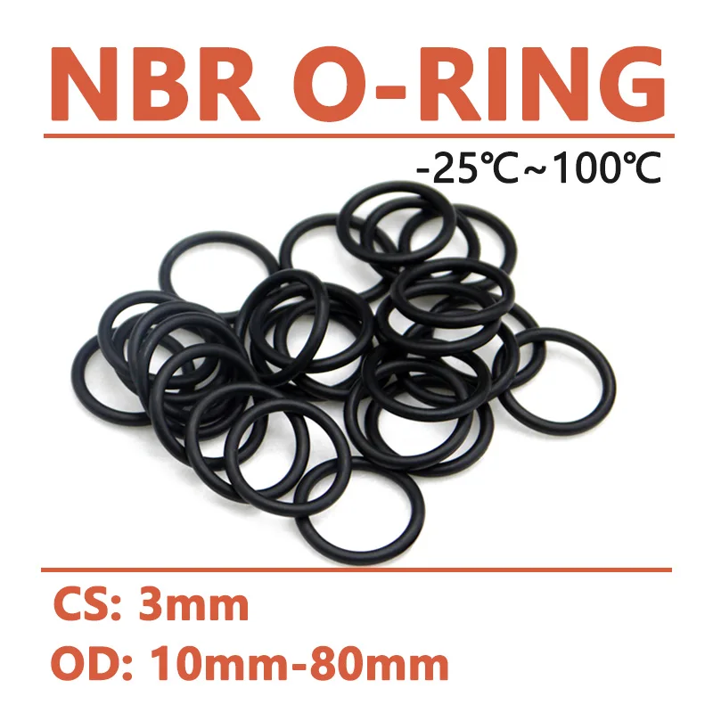 

Thickness CS 3mm Black NBR Nitrile Rubber O Ring Sealing Washer OD 10-80mm Round O Type Gasket Corrosion Oil Resistant High Temp