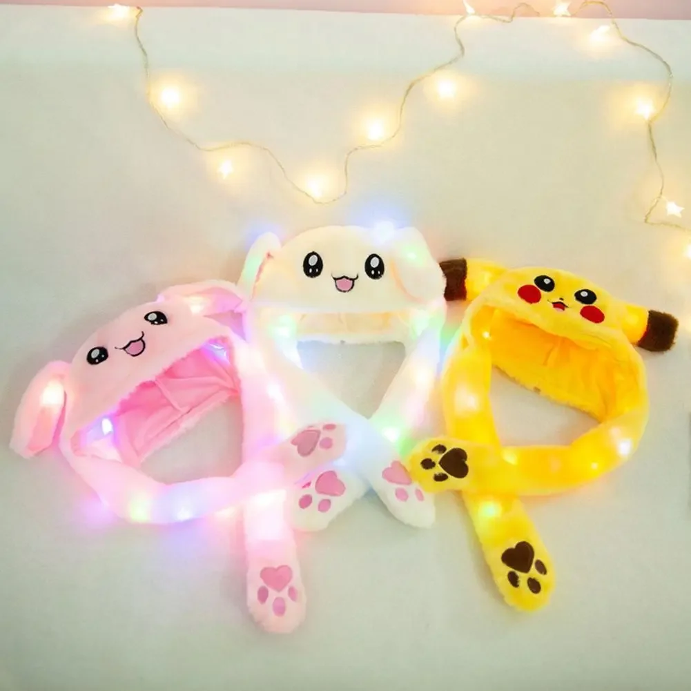 

Luminous/no light Plush Rabbit Hat Funny Play Toy Up Down Moving Bunny Ears Toy Hat Girlfriend Children Gifts