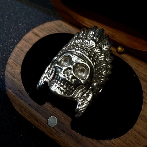 LENNIK Посеребренное медное кольцо с черепом для мужчин